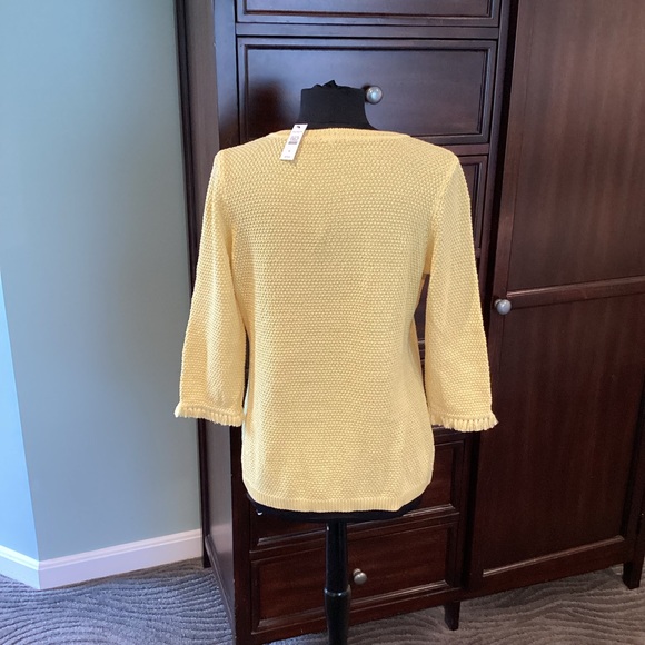 Talbot's Yellow Cotton Knit Sweater Tunic V Neck Textured Fringe Sleeve NWTS - Picture 5 of 6